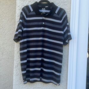 Oakley Hydrolix Black/White Stripe Golf Polo Men's Shirt Size L